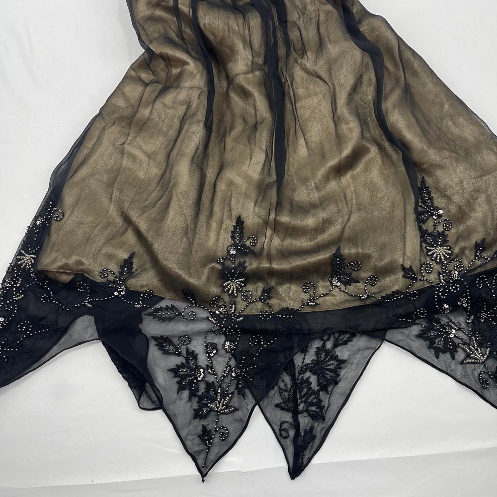 Adrianna Papell Olive Green and Black Asymmetrical Handkerchief Hem Dress - Picture 7 of 7